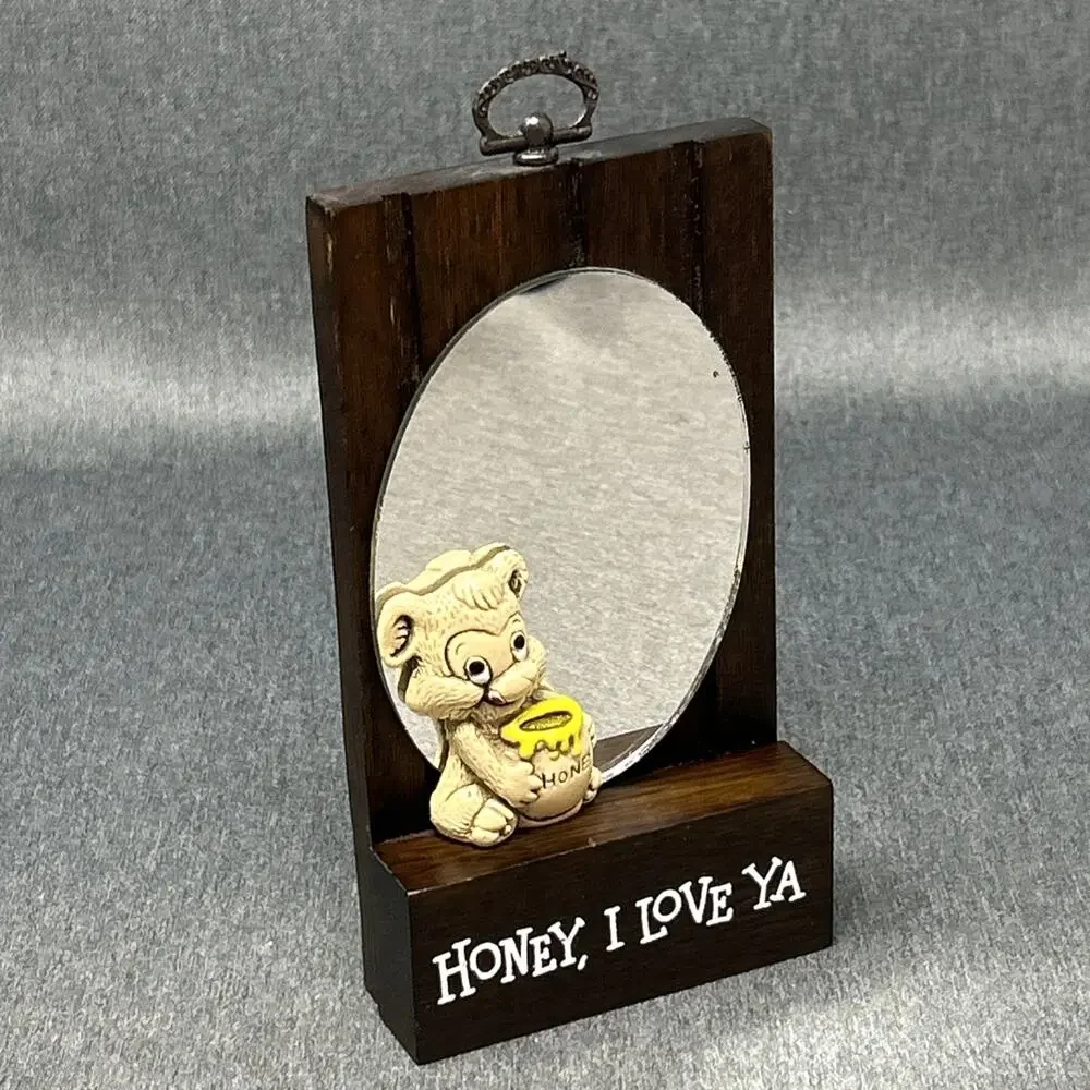Vintage 1975 Reflections of Love Mirror Wall Decor Honey I Love Ya Kitschy Bear